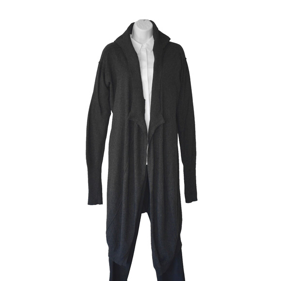 B8 NWT PETER O MAHLER Charcoal Knit Open Front Long Hooded Cardigan Size S $265 - Picture 1 of 4